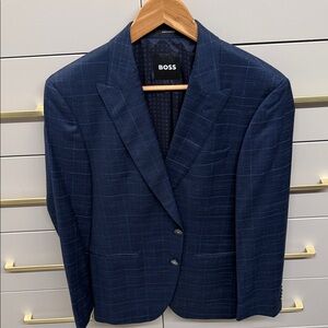 Boss Men's Dark Blue Checkered Blazer